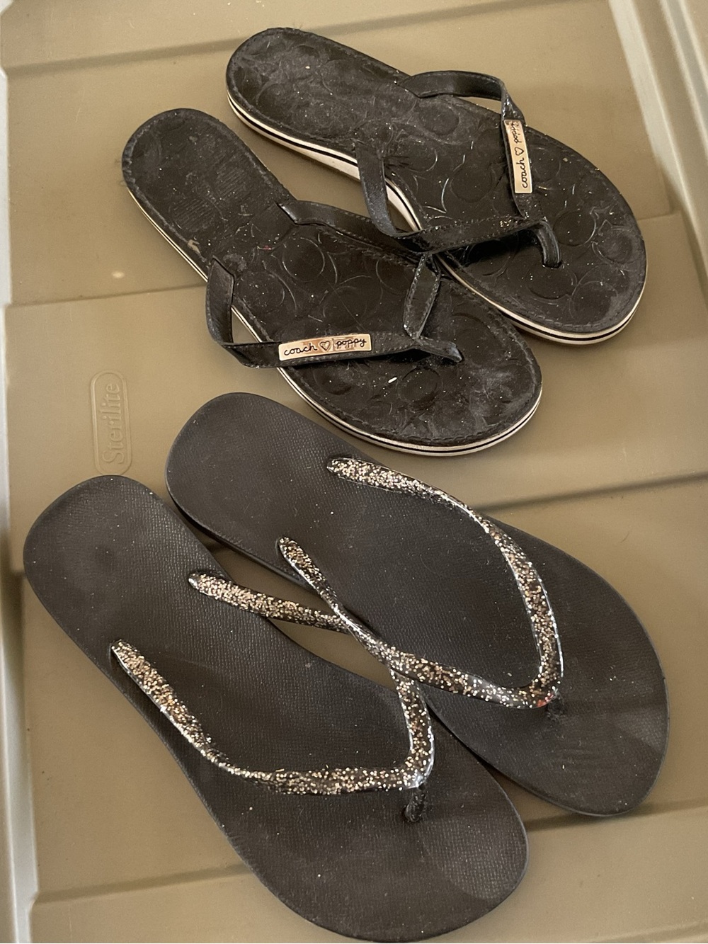 Coach Black Women's Flip Flop Sandals with Glitter Straps
